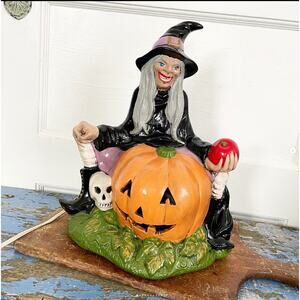 Vintage Halloween Witch Light Scioto Jack O’Lantern Black Cat Skull Light Works